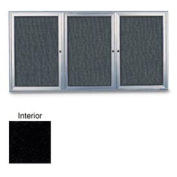 United Visual 72"W x 36"H 3-Door Radius Framed Enclosed Black Easy Tack Board with Satin Frame