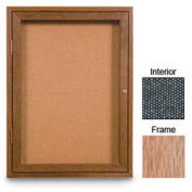 United Visual Products 24"W x 36"H 1-Door Enclosed Black Easy Tack Board with Light Oak Frame