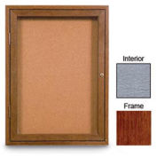 United Visual Products 24"W x 36"H 1-Door Enclosed Gray Easy Tack Board with Cherry Frame
