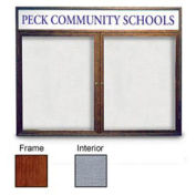 United Visual Products 48"W x 36"H 2-Door Enclosed Gray Easy Tack Board with Header and Cherry Frame