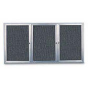 United Visual 96"W x 48"H 3-Door Radius Framed Enclosed Marble Easy Tack Board with Satin Frame