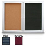 United Visual 72"W x 36"H Indoor Combo Board w/Black Felt Letterboard & Burgundy Fabric Corkboard