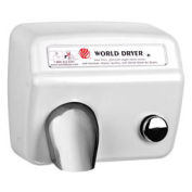 World Dryer Pushbutton Hand Dryer, DA54-974, 208/230V, White steel cover