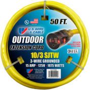 50 Ft. Single-Tap w/ Lit End Temp-Flex Extension Cord, 10/3 Ga., 300V, 15A, Yellow