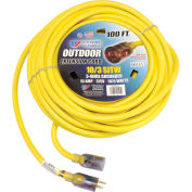 U.S. Wire 100 Ft. Single Tap Extension Cord w/ Lighted Ends, 10/3 Ga. SJWT-A, 300V, Yellow