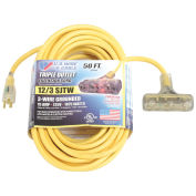 50 Ft. 12/3 SJTW-A Pow-R-Block Extension, Round, Yellow, 300V, Illuminated Plug