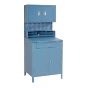 Shop Desk w/Lower Cabinet, Pigeonhole Compartments w/Upper Cabinet, 34-1/2"W x 30"D x 80"H, Blue