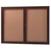 Aarco 2 Door Frame Wood Look, Walnut Enclosed Bulletin Board - 48"W x 36"H