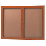 Aarco 2 Door Frame Wood Look, Oak Enclosed Bulletin Board - 48"W x 36"H