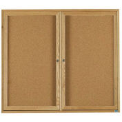 Aarco 2 Door Oak Enclosed Bulletin Board - 48"W x 36"H