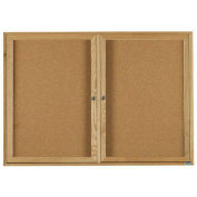 Aarco 2 Door Oak Enclosed Bulletin Board - 60"W x 36"H