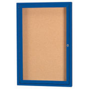 Aarco 1 Door Framed Enclosed Bulletin Board Blue Powder Coat - 18"W x 24"H
