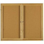 Aarco 2 Door Oak Enclosed Bulletin Board - 60"W x 48"H