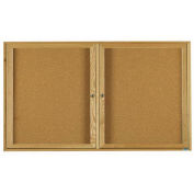 Aarco 2 Door Oak Enclosed Bulletin Board - 72"W x 36"H