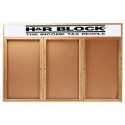 Aarco 3 Door Oak Enclosed Bulletin Board w/ Header - 96"W x 48"H