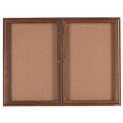 Aarco 2 Door Walnut Enclosed Bulletin Board - 48"W x 36"H