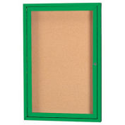 Aarco 1 Door Framed Enclosed Bulletin Board Green Powder Coat - 18"W x 24"H