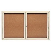 Aarco 2 Door Framed Enclosed Bulletin Board Ivory Powder Coat - 60"W x 36"H