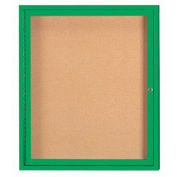 Aarco 1 Door Framed Enclosed Bulletin Board Green Powder Coat - 30"W x 36"H