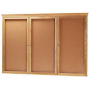 Aarco 3 Door Red Oak Bulletin Board w/ Crown Molding - 72"W x 48"H