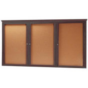 Aarco 3 Door Red Walnut Bulletin Board w/ Crown Molding - 96"W x 48"H