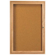 Aarco 1 Door Oak Enclosed Bulletin Board - 24"W x 36"H