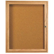 Aarco 1 Door Oak Enclosed Bulletin Board - 30"W x 36"H