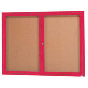 Aarco 2 Door Framed Enclosed Bulletin Board Red Powder Coat - 48"W x 36"H