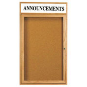 Aarco 1 Door Oak Enclosed Bulletin Board w/ Header - 24"W x 36"H