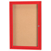 Aarco 1 Door Framed Enclosed Bulletin Board Red Powder Coat - 18"W x 24"H