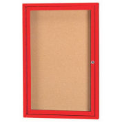 Aarco 1 Door Framed Enclosed Bulletin Board Red Powder Coat - 24"W x 36"H