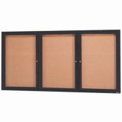 Aarco 3 Door Framed Enclosed Bulletin Board Black Powder Coat - 72"W x 36"H