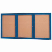 Aarco 3 Door Framed Enclosed Bulletin Board Blue Powder Coat - 72"W x 36"H