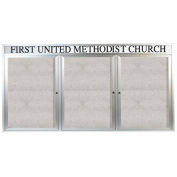 Aarco 3 Door Enclosed Aluminum Framed Bulletin Board w/ Header - 96"W x 48"H