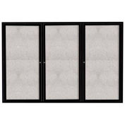 Aarco 3 Door Aluminum Framed Enclosed Bulletin Board Black Powder Coat - 72"W x 48"H