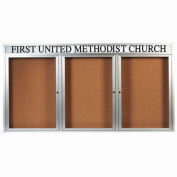 Aarco 3 Door Aluminum Framed Bulletin Board w/ Header, Illuminated - 72"W x 36"H