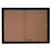 Aarco 2 Door Aluminum Framed Bulletin Boards w/ Sliding Door Black Pc - 48"W x 36"H
