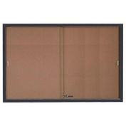 Aarco 2 Door Aluminum Framed Bulletin Boards w/ Sliding Door Black Pc - 72"W x 48"H
