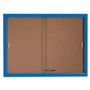 Aarco 2 Door Aluminum Framed Bulletin Boards w/ Sliding Door Blue Pc - 48"W x 36"H