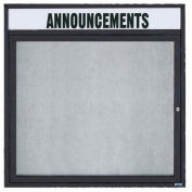 Aarco 1 Door Enclosed Alum Framed Bulletin Board w/ Header, Illum Black - 36"W x 36"H
