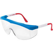 Stratos Safety Glasses, SS130, Red/White/Blue Frame, Clear Lens