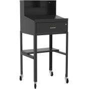 20"W x 20"D x 51"H Mobile Open-Base Sloped Top Shop Desk with Drawer & Pigeonhole Riser, Smoke Gray