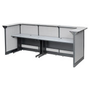 124"W x 44"D x 46"H U-Shaped Reception Station With Raceway, Gray Counter/Gray Panel