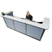 124"W x 44"D x 46"H U-Shaped Electric Reception Station, Gray Counter/Blue Panel