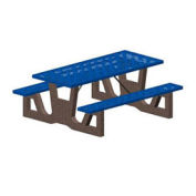96" Gray Concrete Table Frame, Blue Steel Mesh Seat & Top