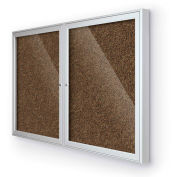 BaltĒ Enclosed Bulletin Board - 2 Door - Tan Rubber - Silver Aluminum Frame - 60"W x 36"H