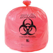 High-Density Red Infectious Waste Liners, 15 Gallon, 24"W x 30"L, 500/Case