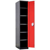 Fort Knox Locker - Full Height Door, 18" x 24" x 78", Black Body, Red Doors