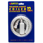 Satco 12 Ft. Coiled (Extended) Extension Cord, White, 93-170