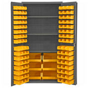 Durham Storage Bin Cabinet 501-BDLP-102-3S-95 - 102 Yellow Hook-On Bins,3 Shelves 36"W x 24"D x 72"H